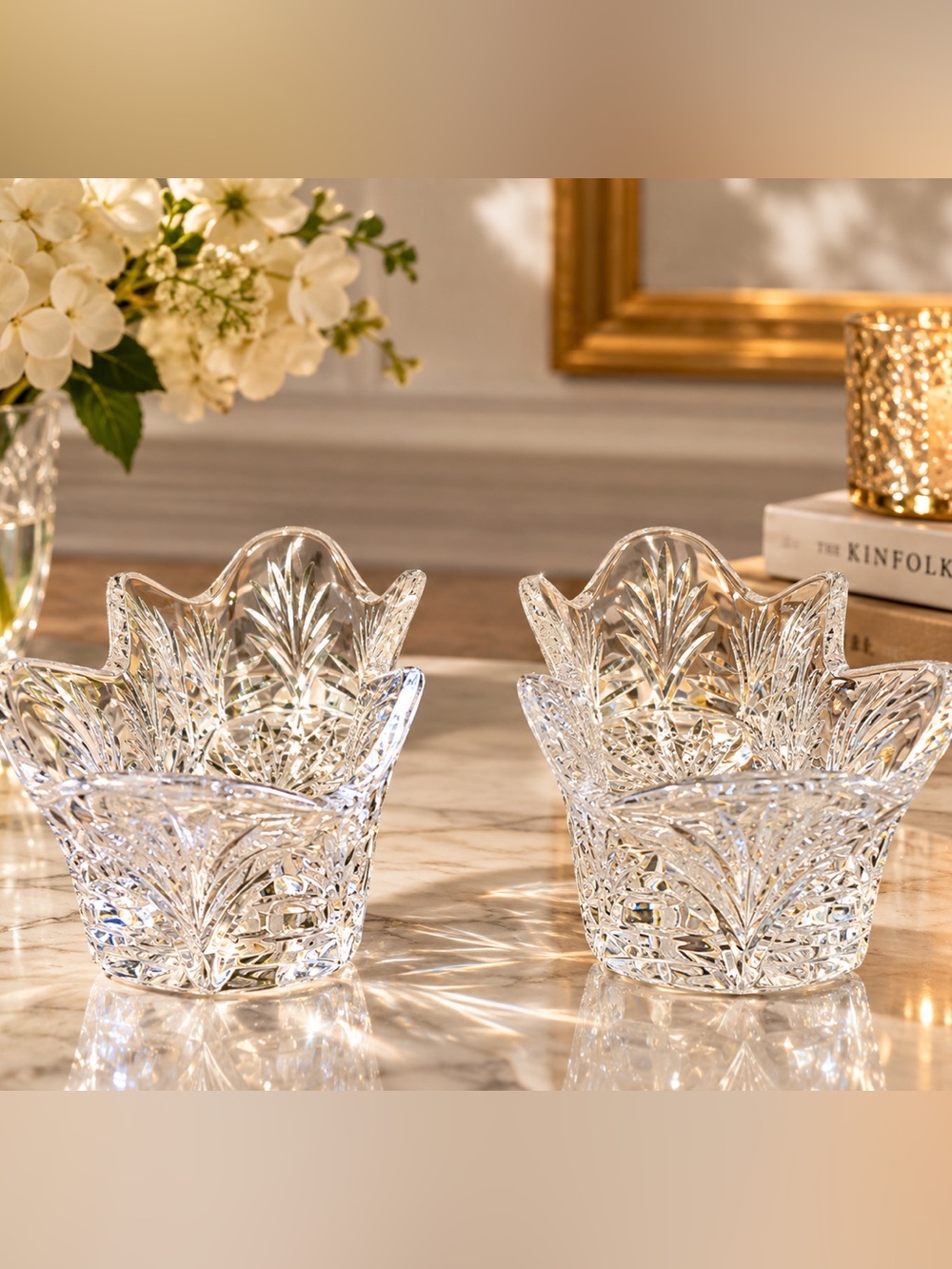 Set of two crystal serving boats.